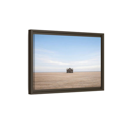 Side Mockup 5. Nature Deserted House Blue And Brown Landscape shown as stretched canvas wall art