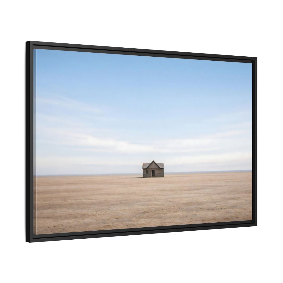 Side Mockup 13. Nature Deserted House Blue And Brown Landscape shown as stretched canvas wall art