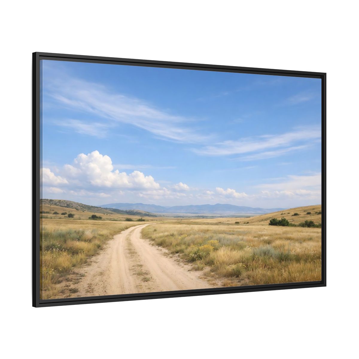 Side Mockup 12. Nature Dirt Road Blue Sky Landscape shown as stretched canvas wall art