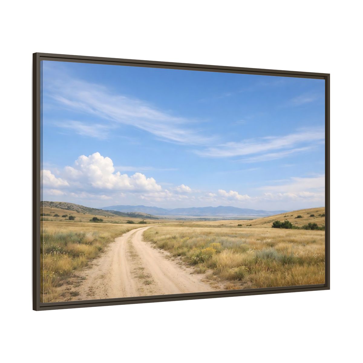 Side Mockup 8. Nature Dirt Road Blue Sky Landscape shown as stretched canvas wall art