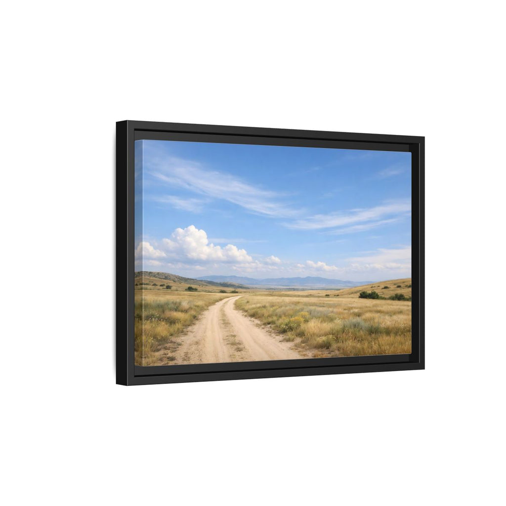 Side Mockup 6. Nature Dirt Road Blue Sky Landscape shown as stretched canvas wall art