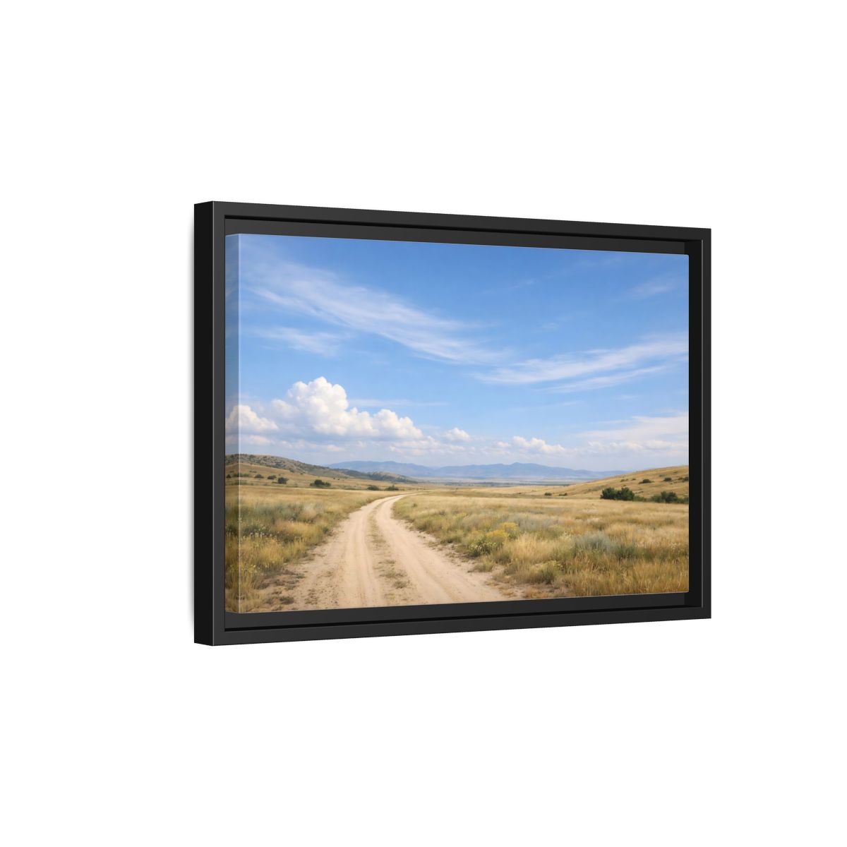 Side Mockup 6. Nature Dirt Road Blue Sky Landscape shown as stretched canvas wall art