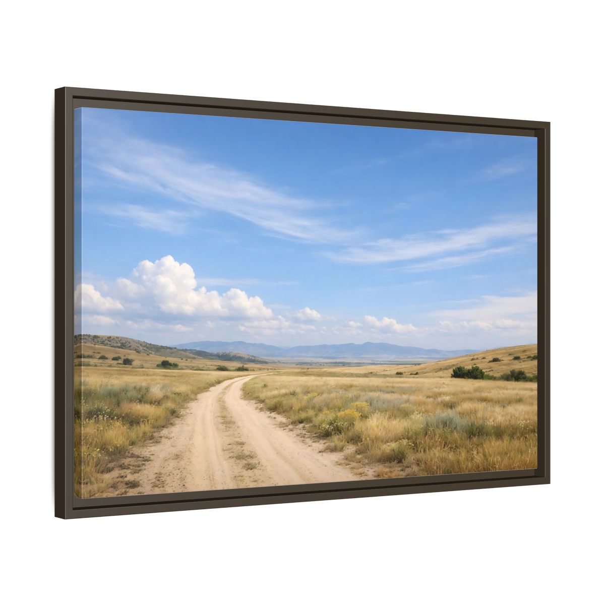 Side Mockup 11. Nature Dirt Road Blue Sky Landscape shown as stretched canvas wall art