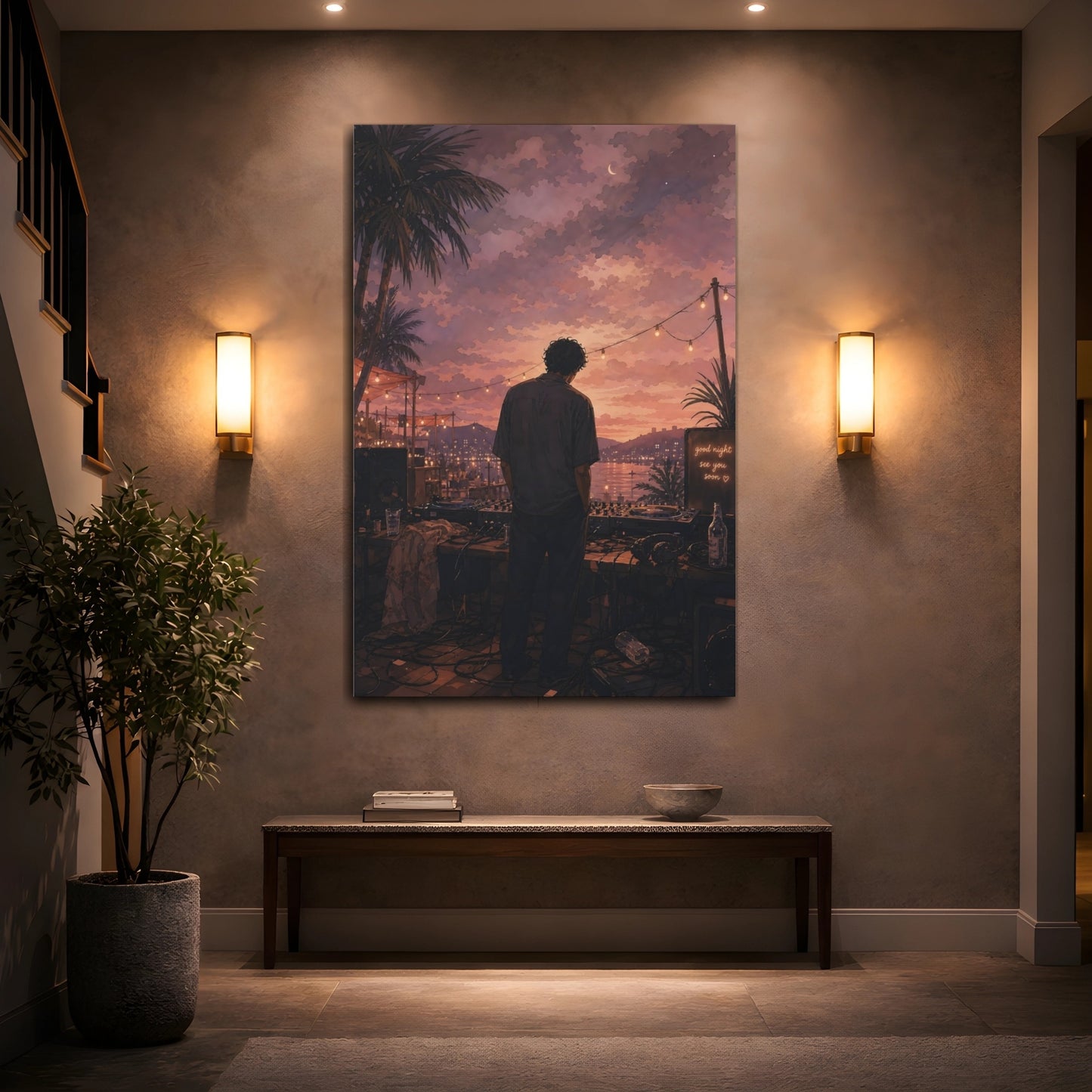 Mockup 2. Nature Dj Twilight Dj Scene shown as canvas print