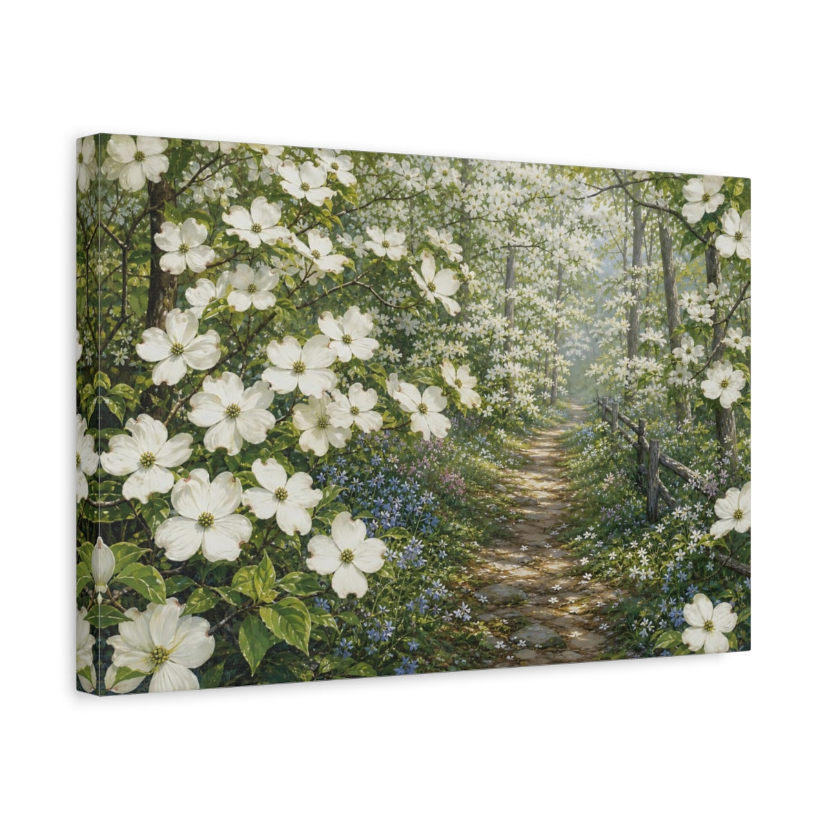 Side Mockup 4. Nature Dogwood Flowers White Dogwood Flowers shown as stretched canvas wall art
