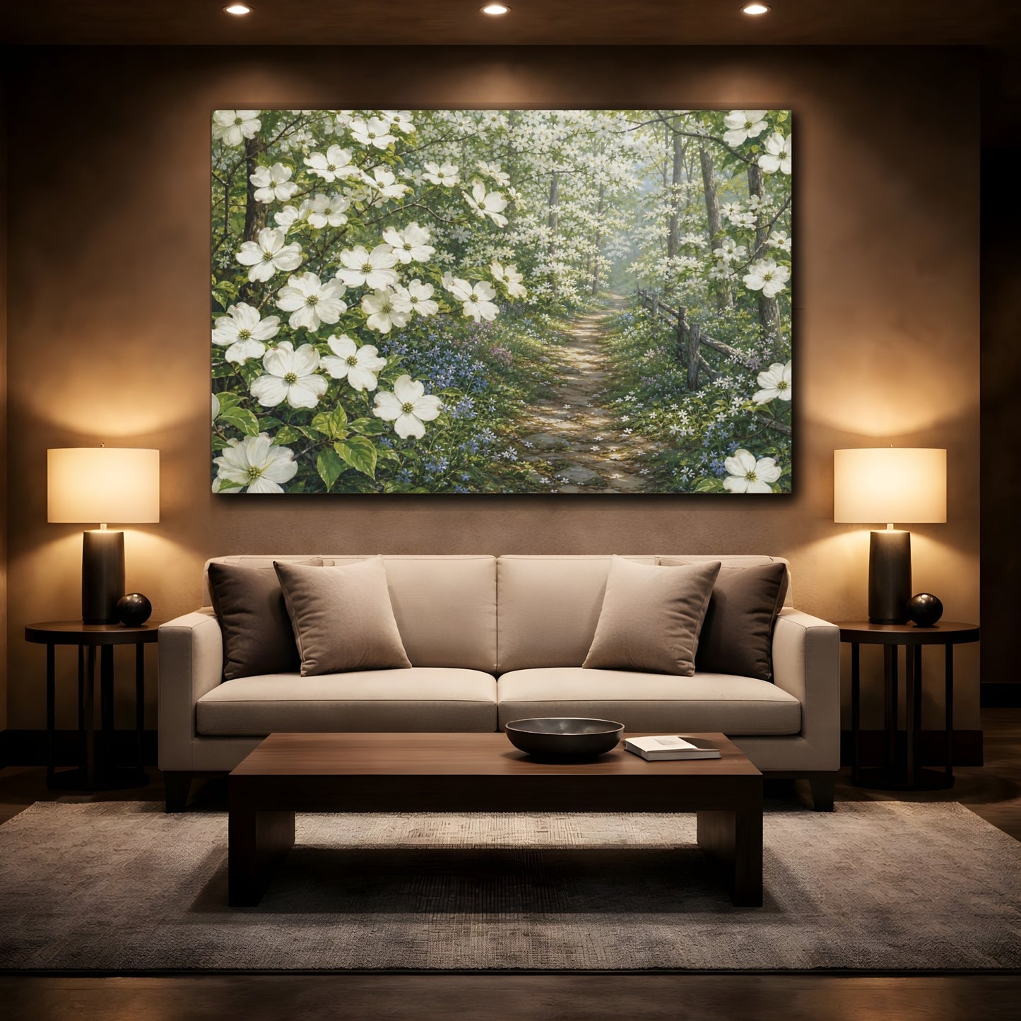 Mockup 2. Nature Dogwood Flowers White Dogwood Flowers shown as stretched canvas wall art