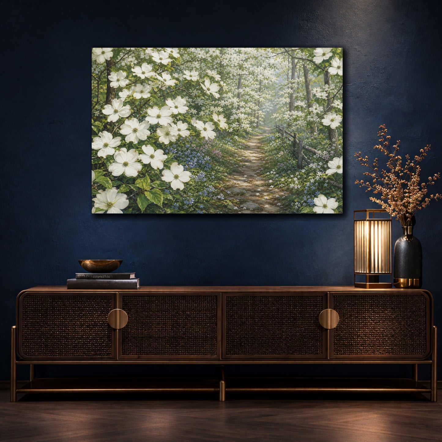 Mockup 4. Nature Dogwood Flowers White Dogwood Flowers shown as stretched canvas wall art