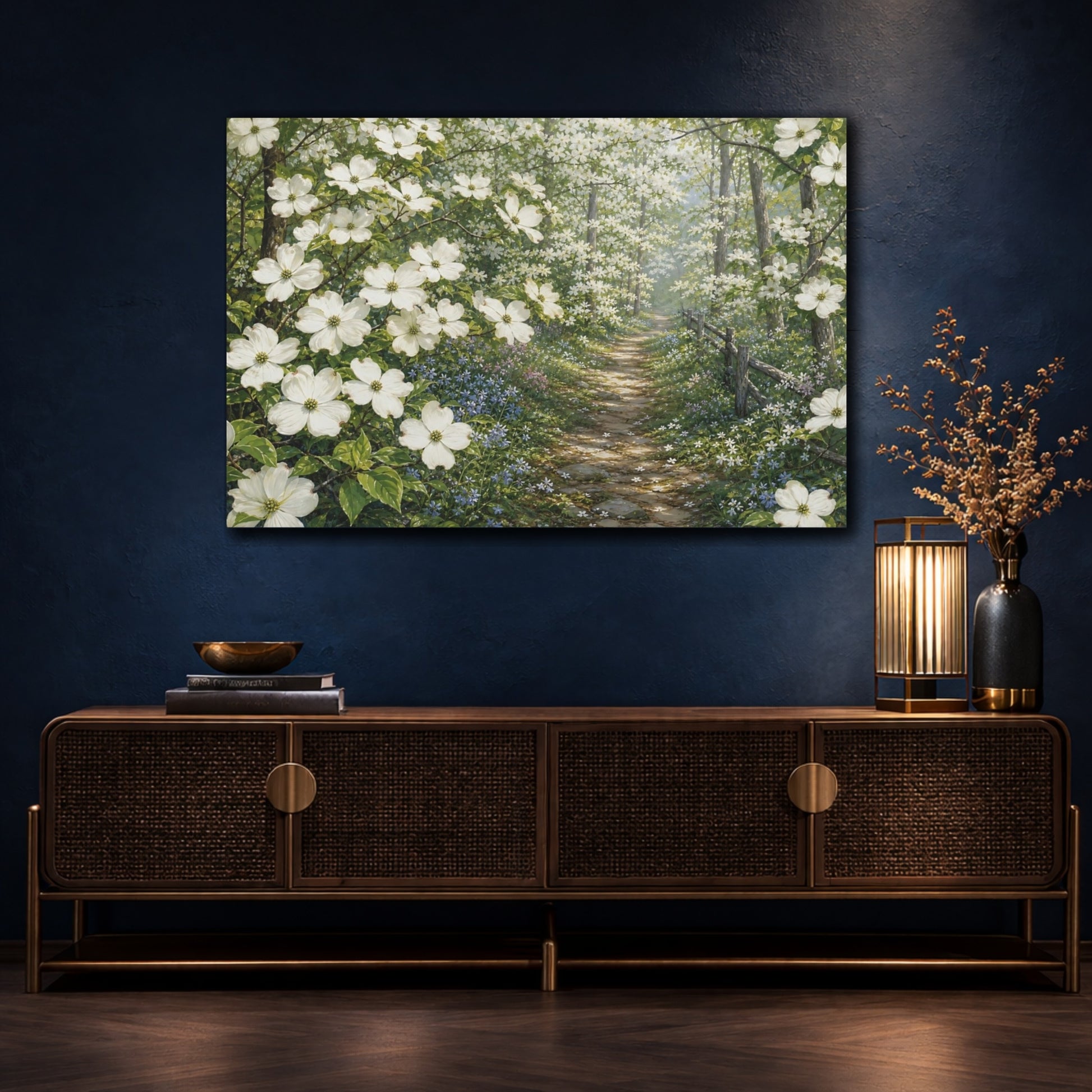 Mockup 4. Nature Dogwood Flowers White Dogwood Flowers shown as stretched canvas wall art