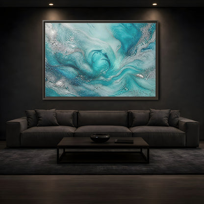 Mockup 3. Nature Dolphins Teal Silver Dolphins shown as stretched canvas wall art