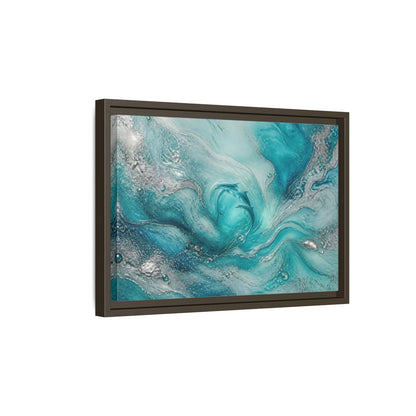 Side Mockup 5. Nature Dolphins Teal Silver Dolphins shown as stretched canvas wall art