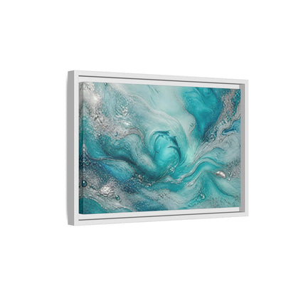 Side Mockup 4. Nature Dolphins Teal Silver Dolphins shown as stretched canvas wall art