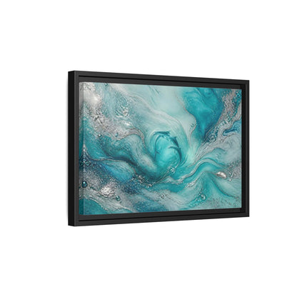 Side Mockup 6. Nature Dolphins Teal Silver Dolphins shown as stretched canvas wall art