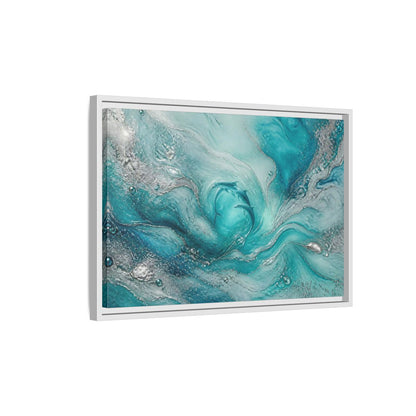 Side Mockup 1. Nature Dolphins Teal Silver Dolphins shown as stretched canvas wall art