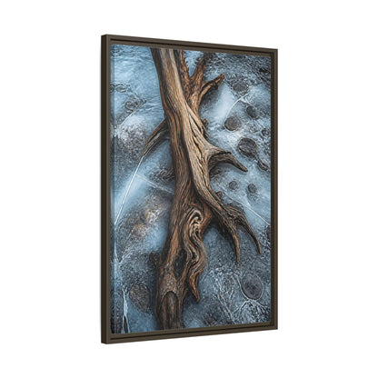 Side Mockup 11. Nature Driftwood Brown And Blue shown as stretched canvas wall art