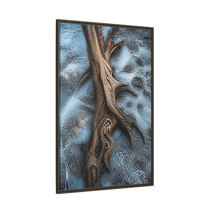 Side Mockup 8. Nature Driftwood Brown And Blue shown as stretched canvas wall art