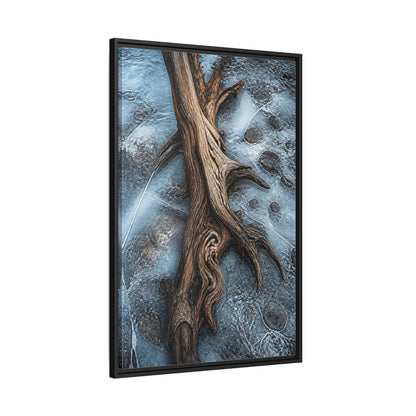 Side Mockup 13. Nature Driftwood Brown And Blue shown as stretched canvas wall art