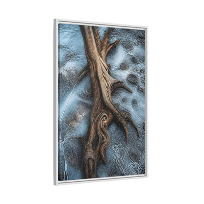 Side Mockup 9. Nature Driftwood Brown And Blue shown as stretched canvas wall art