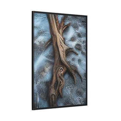 Side Mockup 12. Nature Driftwood Brown And Blue shown as stretched canvas wall art
