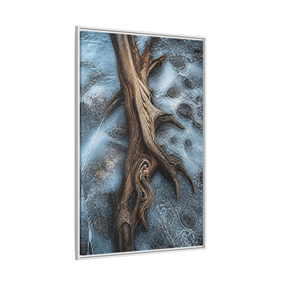 Side Mockup 7. Nature Driftwood Brown And Blue shown as stretched canvas wall art