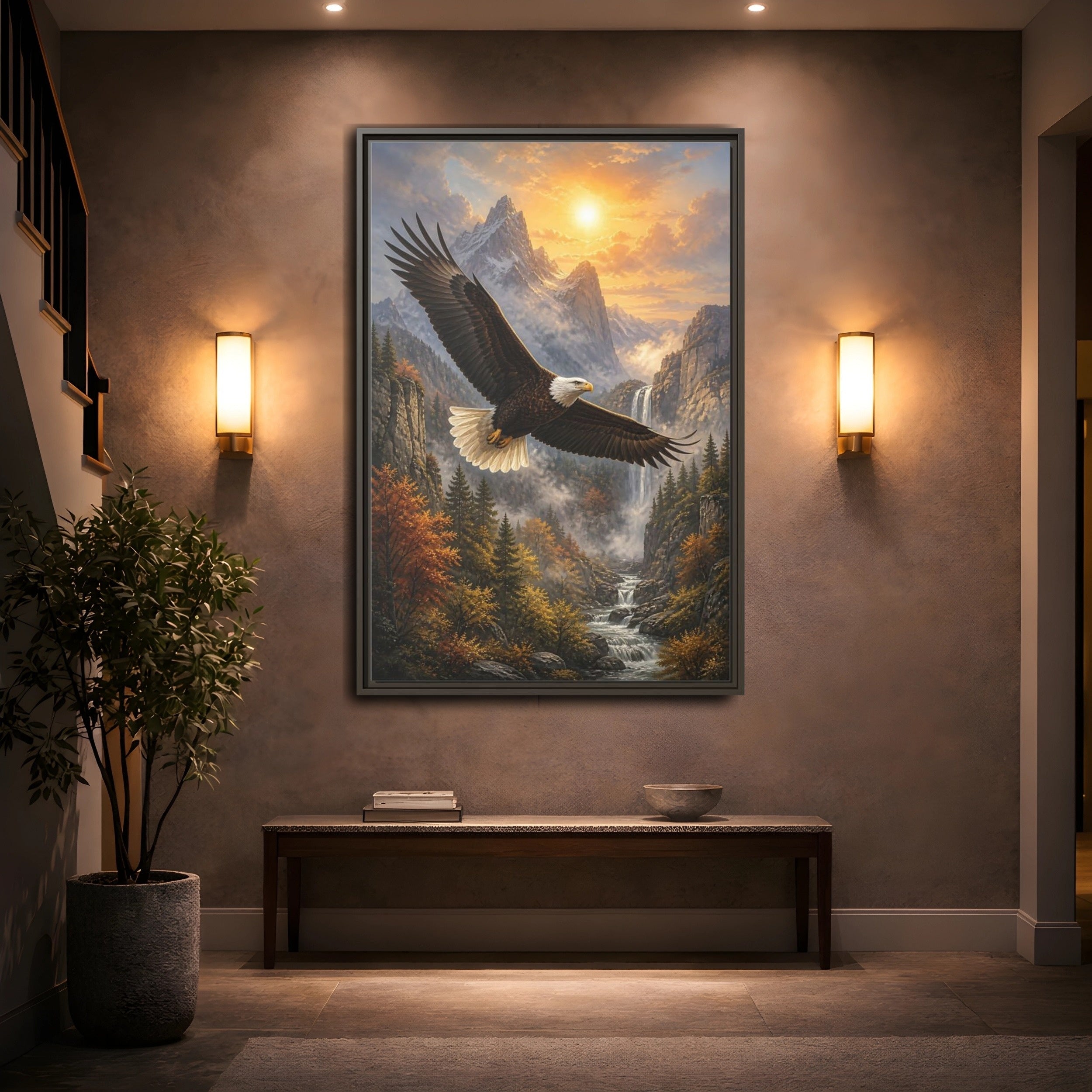 Mockup 2. Nature Eagle Eagle Mountain Landscape shown as stretched canvas wall art