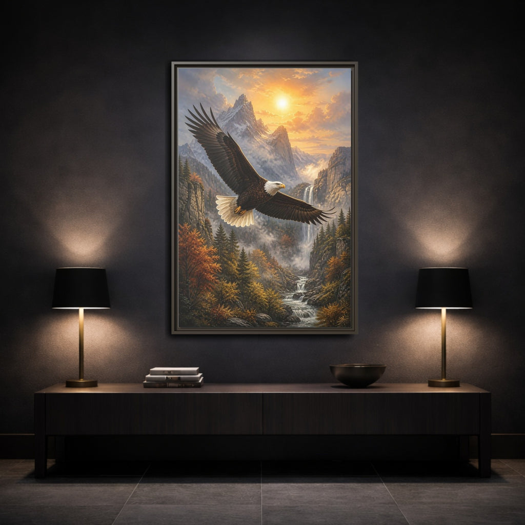 Mockup 3. Nature Eagle Eagle Mountain Landscape shown as stretched canvas wall art