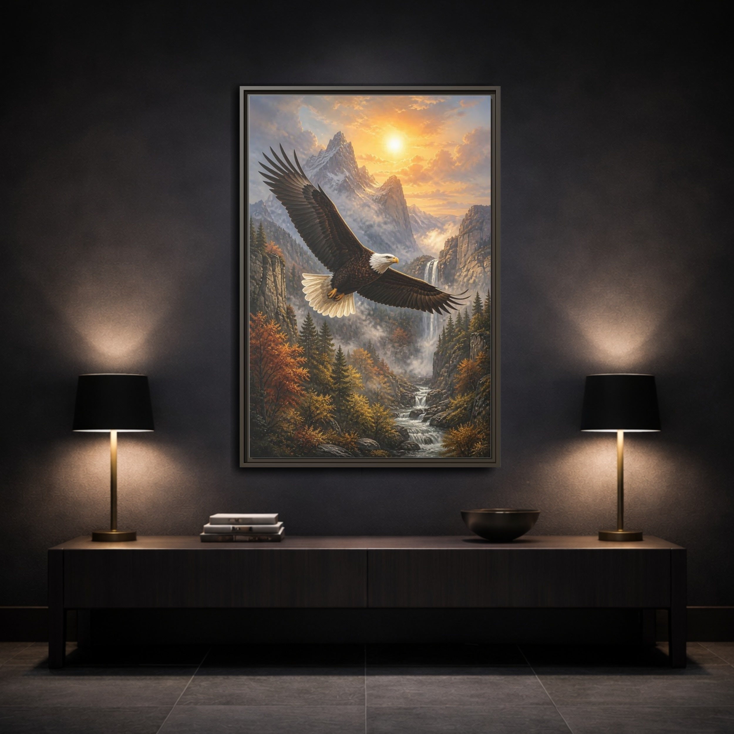 Mockup 3. Nature Eagle Eagle Mountain Landscape shown as stretched canvas wall art
