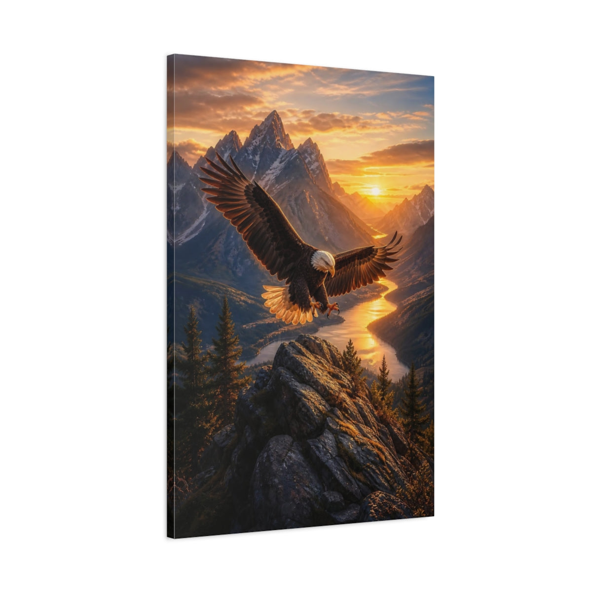 Nature Eagle Mountain Sunset Canvas Wall Art Print - Living Room, Above Console Table shown as canvas wall art