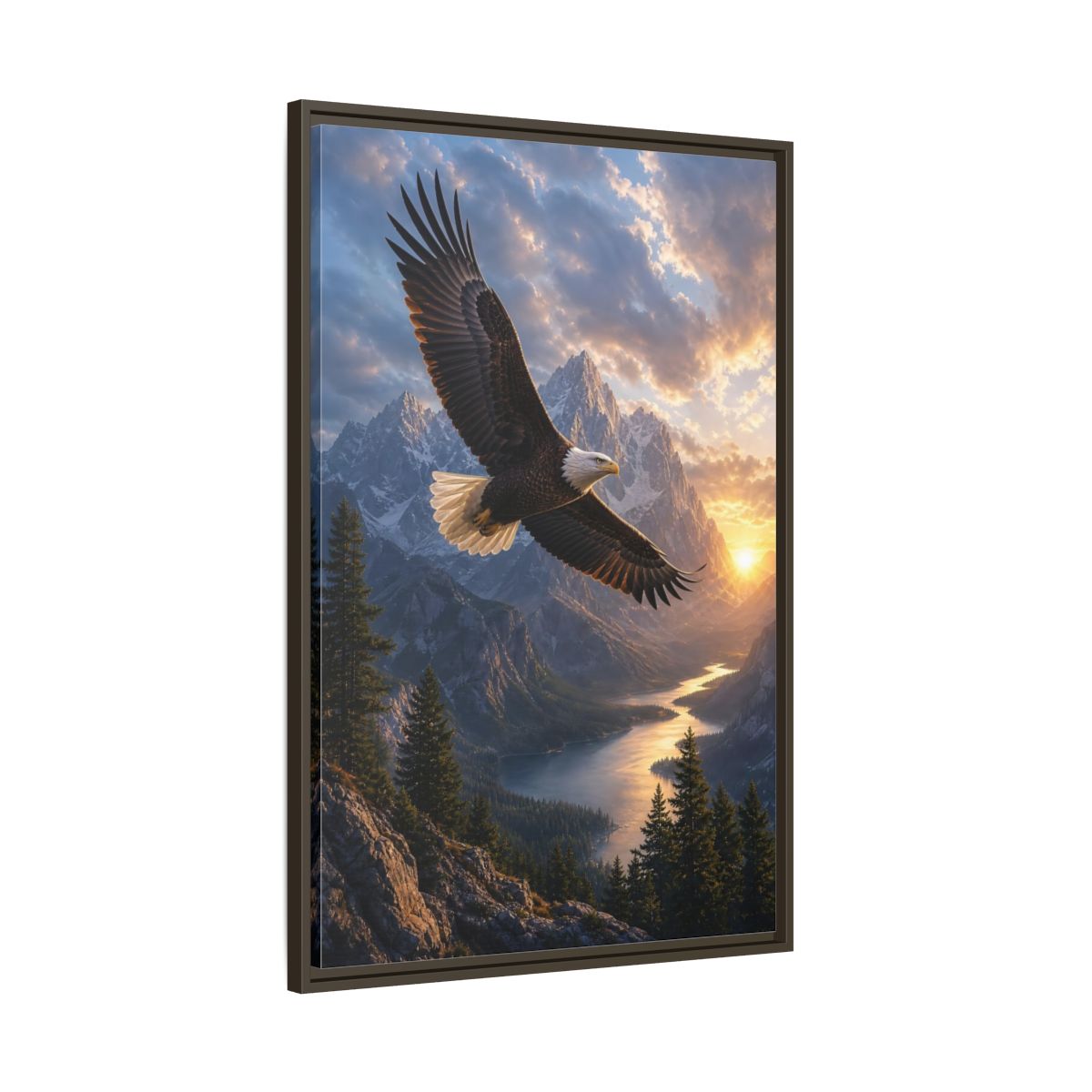 Nature Eagle Mountain Sunset Framed Canvas Wall Art - Realistic Living Room Above Sofa shown as canvas wall art