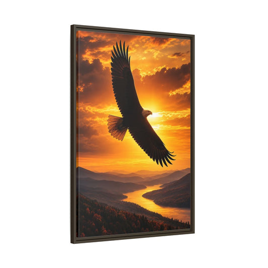 Main Mockup. Nature Eagle Golden Eagle Sunset shown as stretched canvas wall art