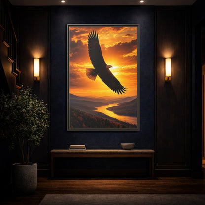 Mockup 4. Nature Eagle Golden Eagle Sunset shown as stretched canvas wall art