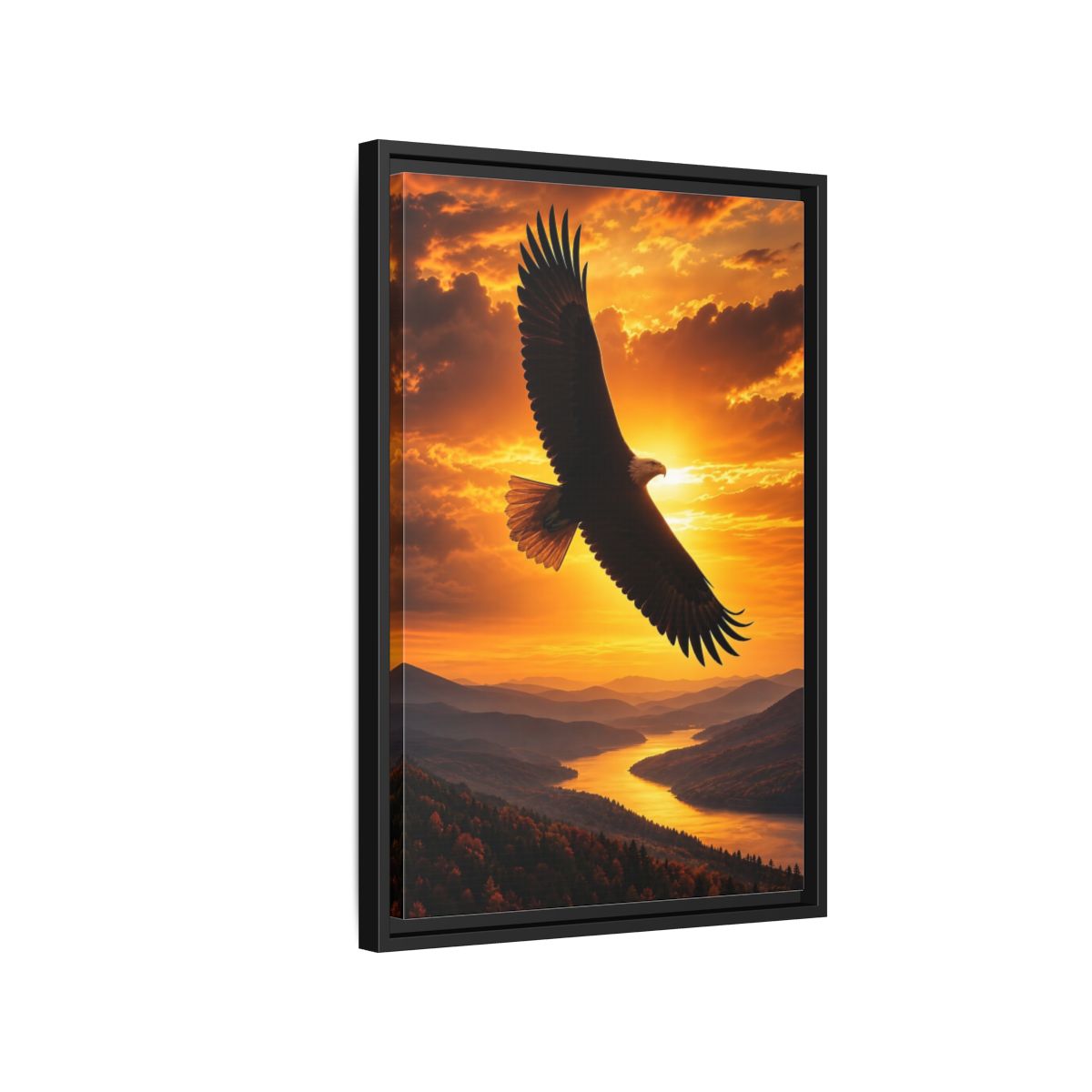 Side Mockup 3. Nature Eagle Golden Eagle Sunset shown as stretched canvas wall art
