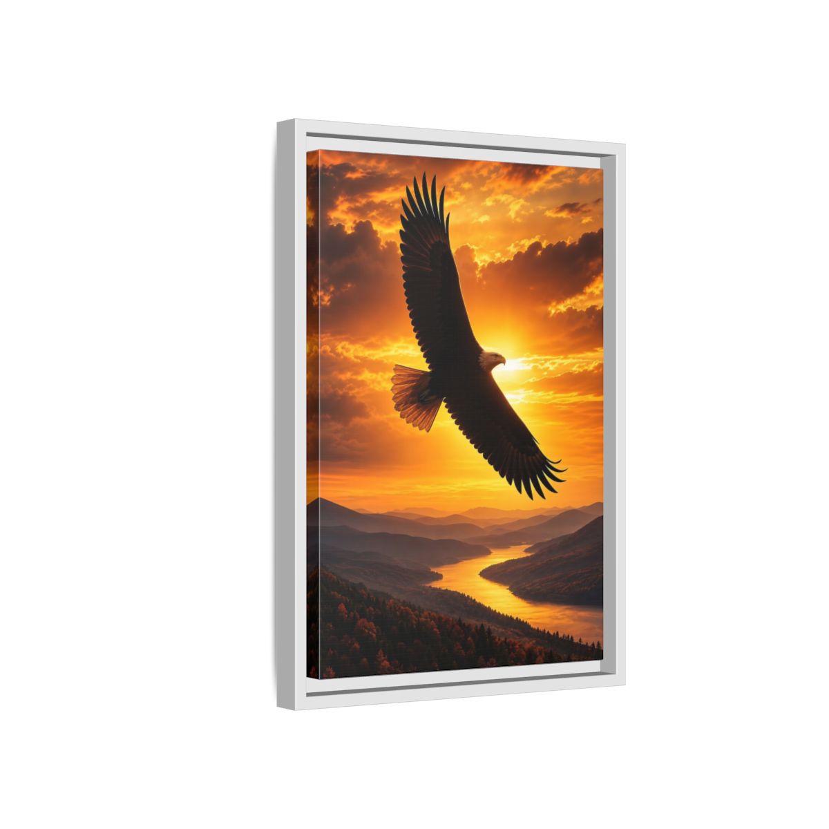 Side Mockup 4. Nature Eagle Golden Eagle Sunset shown as stretched canvas wall art