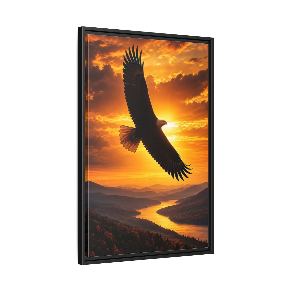 Side Mockup 14. Nature Eagle Golden Eagle Sunset shown as stretched canvas wall art