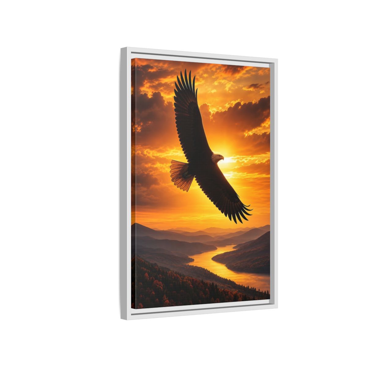 Side Mockup 1. Nature Eagle Golden Eagle Sunset shown as stretched canvas wall art