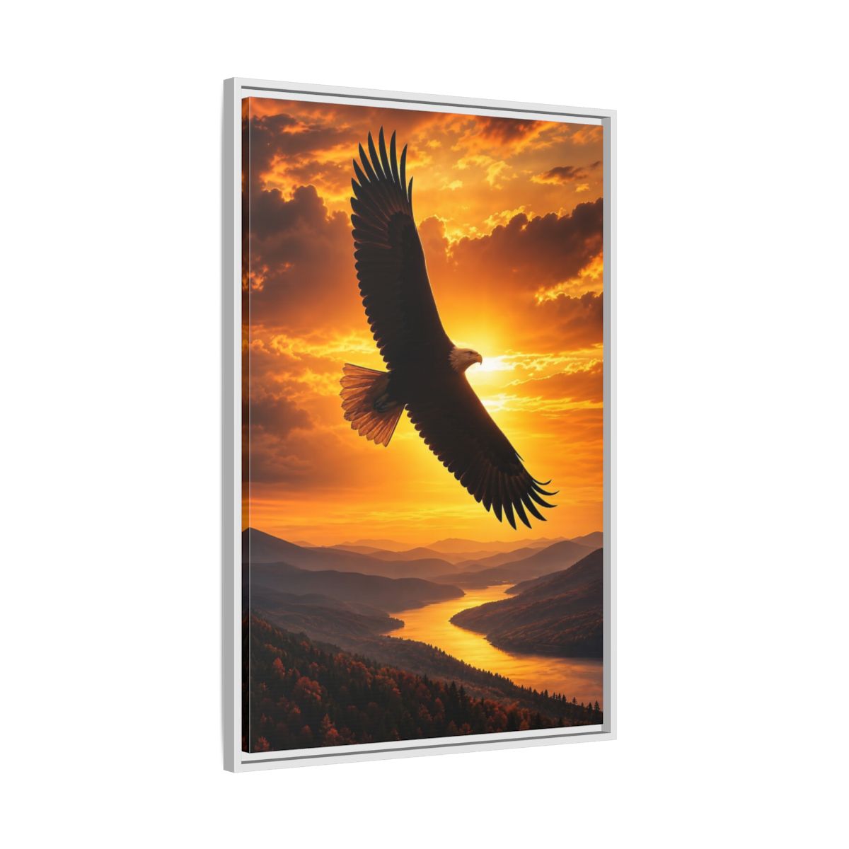 Side Mockup 9. Nature Eagle Golden Eagle Sunset shown as stretched canvas wall art