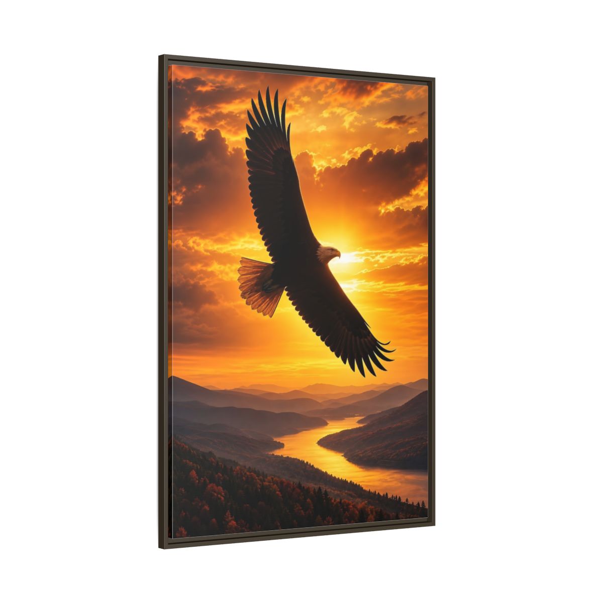 Side Mockup 8. Nature Eagle Golden Eagle Sunset shown as stretched canvas wall art