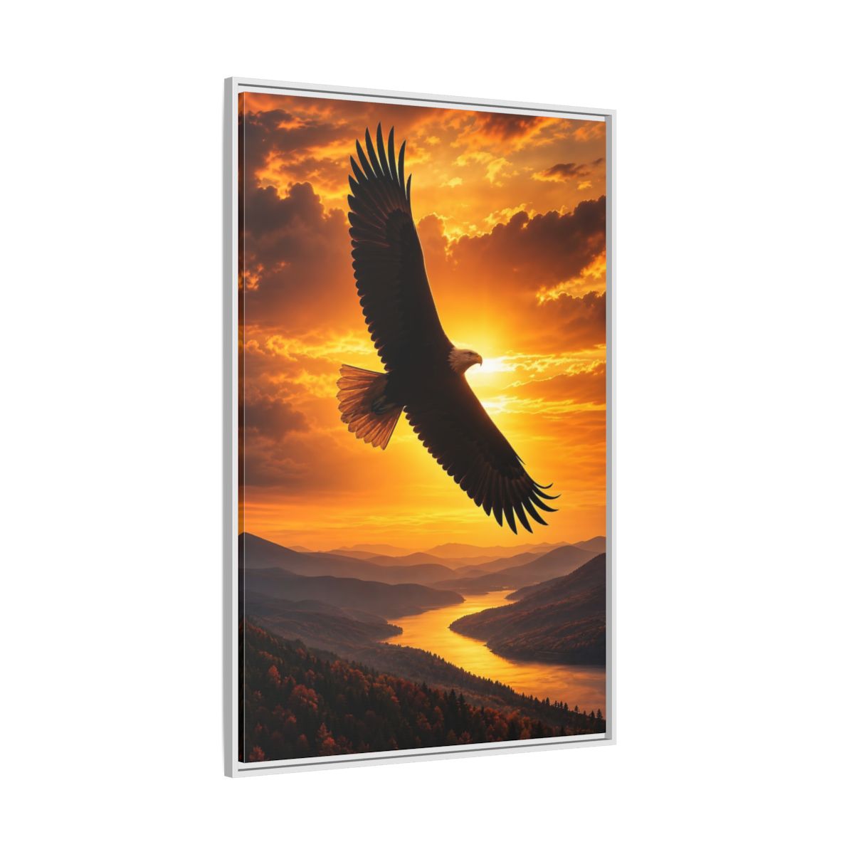 Side Mockup 7. Nature Eagle Golden Eagle Sunset shown as stretched canvas wall art