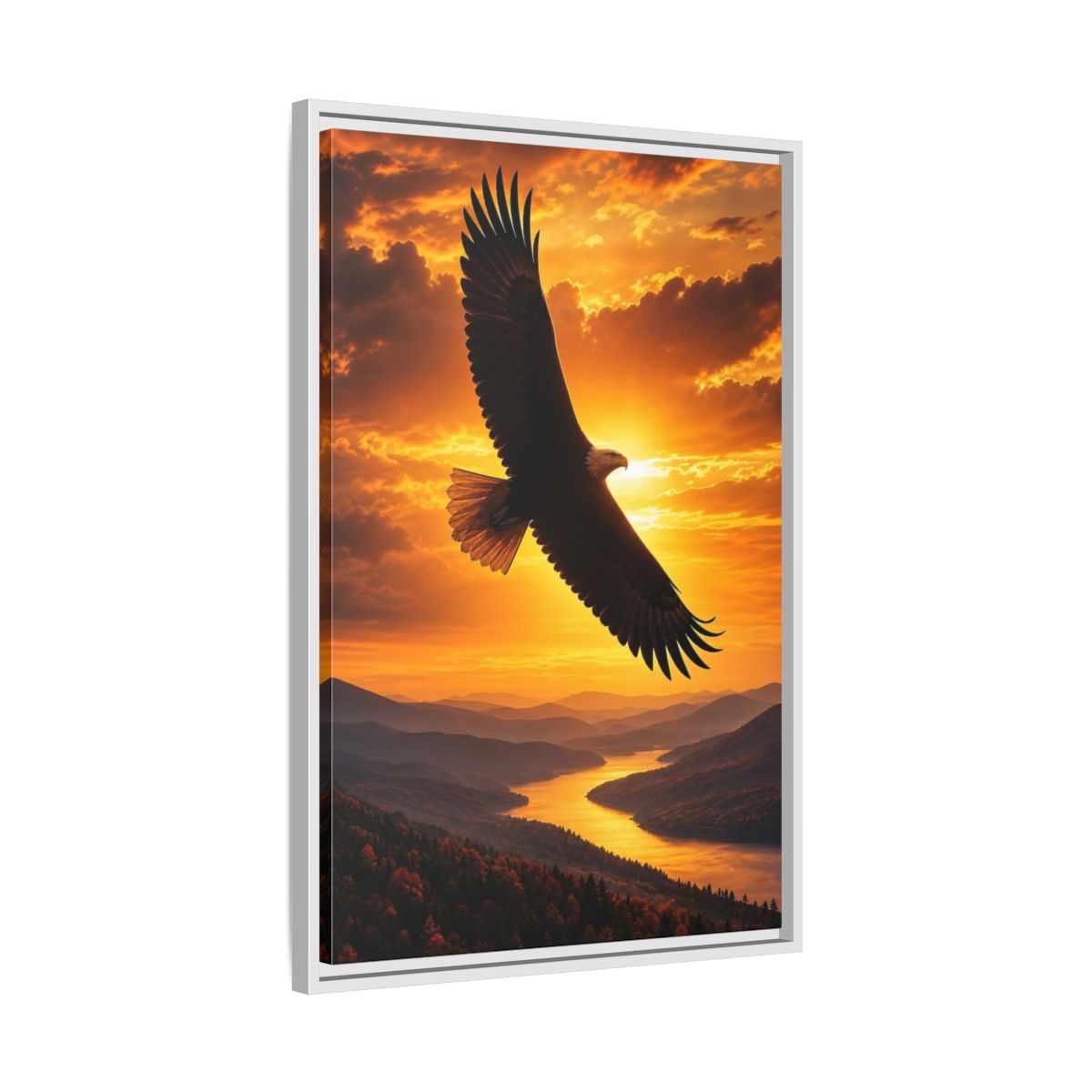 Side Mockup 10. Nature Eagle Golden Eagle Sunset shown as stretched canvas wall art