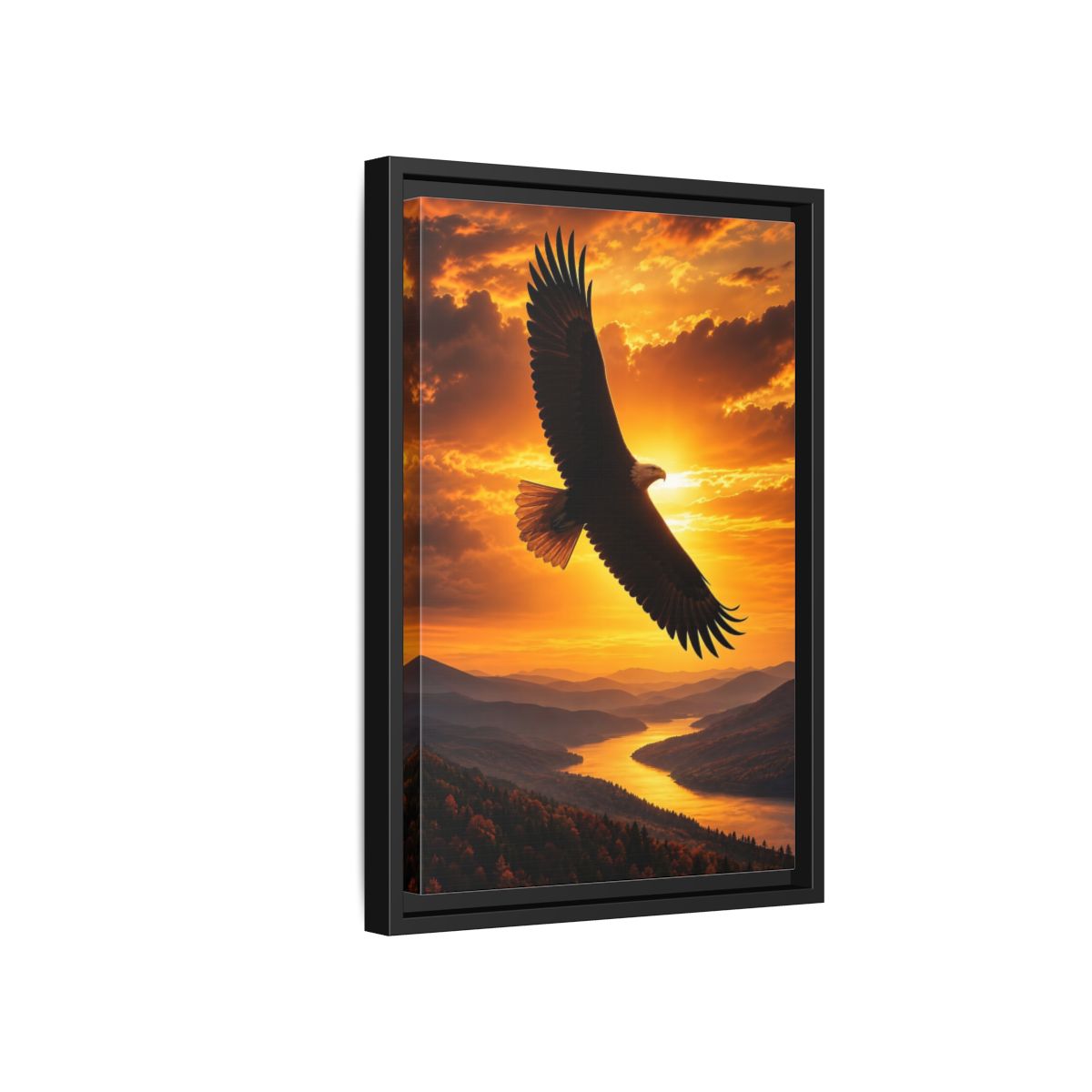 Side Mockup 6. Nature Eagle Golden Eagle Sunset shown as stretched canvas wall art