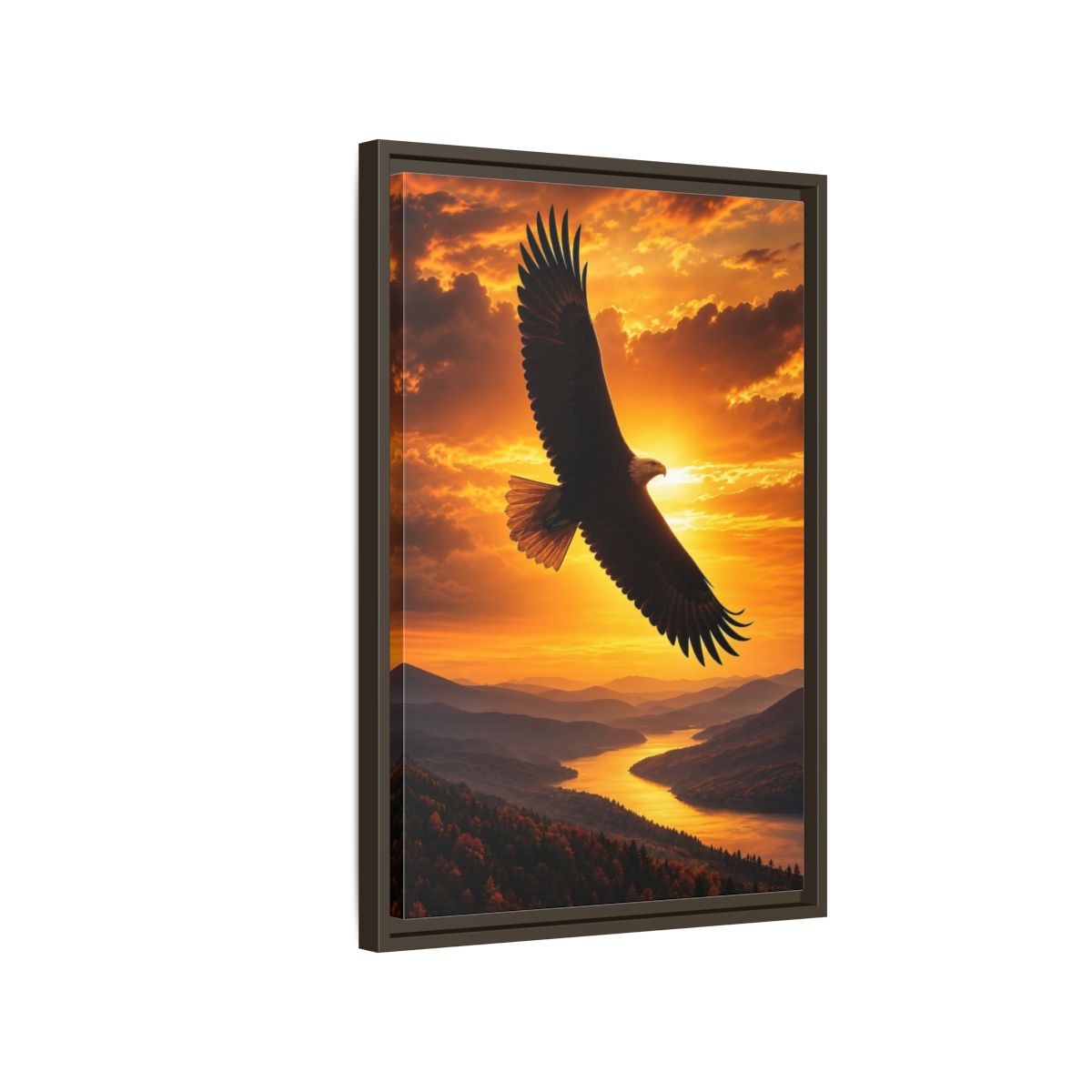 Side Mockup 2. Nature Eagle Golden Eagle Sunset shown as stretched canvas wall art