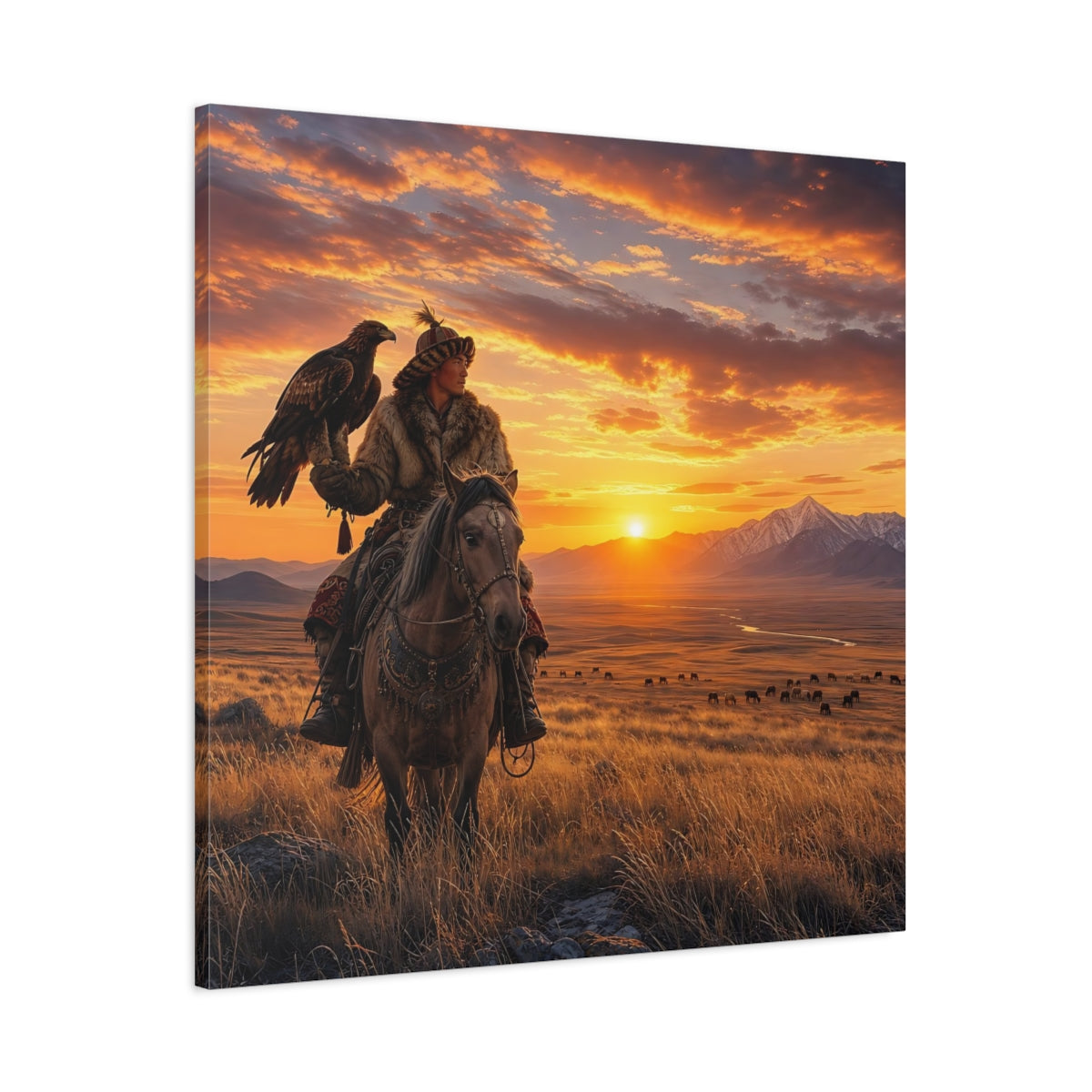 Main Mockup. Nature Eagle Hunter Orange And Brown shown as stretched canvas wall art