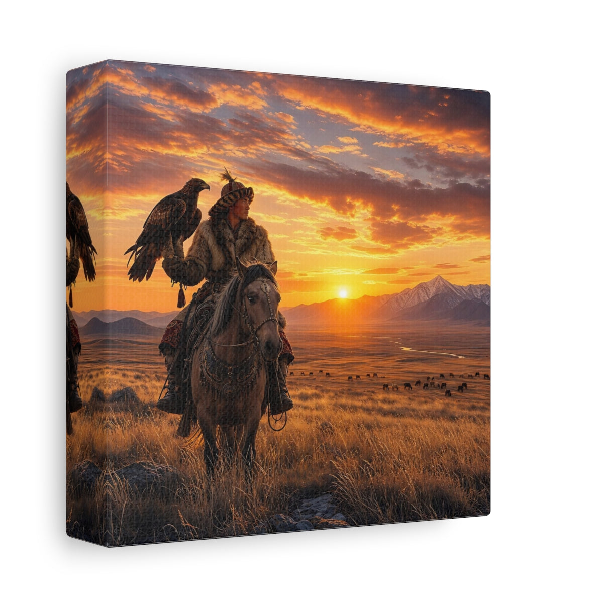 Side Mockup 2. Nature Eagle Hunter Orange And Brown shown as stretched canvas wall art