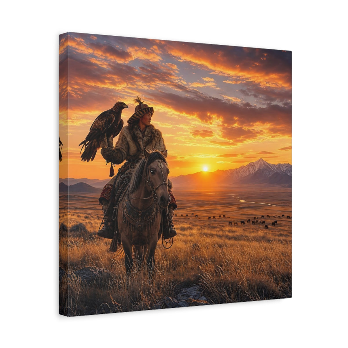 Side Mockup 6. Nature Eagle Hunter Orange And Brown shown as stretched canvas wall art