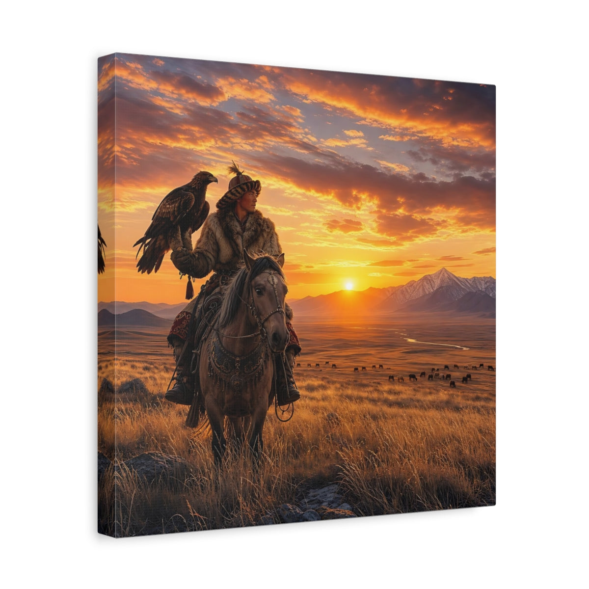 Side Mockup 7. Nature Eagle Hunter Orange And Brown shown as stretched canvas wall art