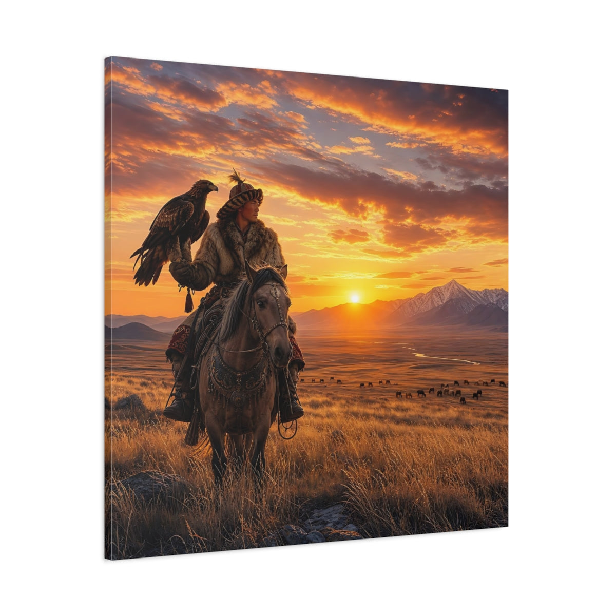Side Mockup 1. Nature Eagle Hunter Orange And Brown shown as stretched canvas wall art