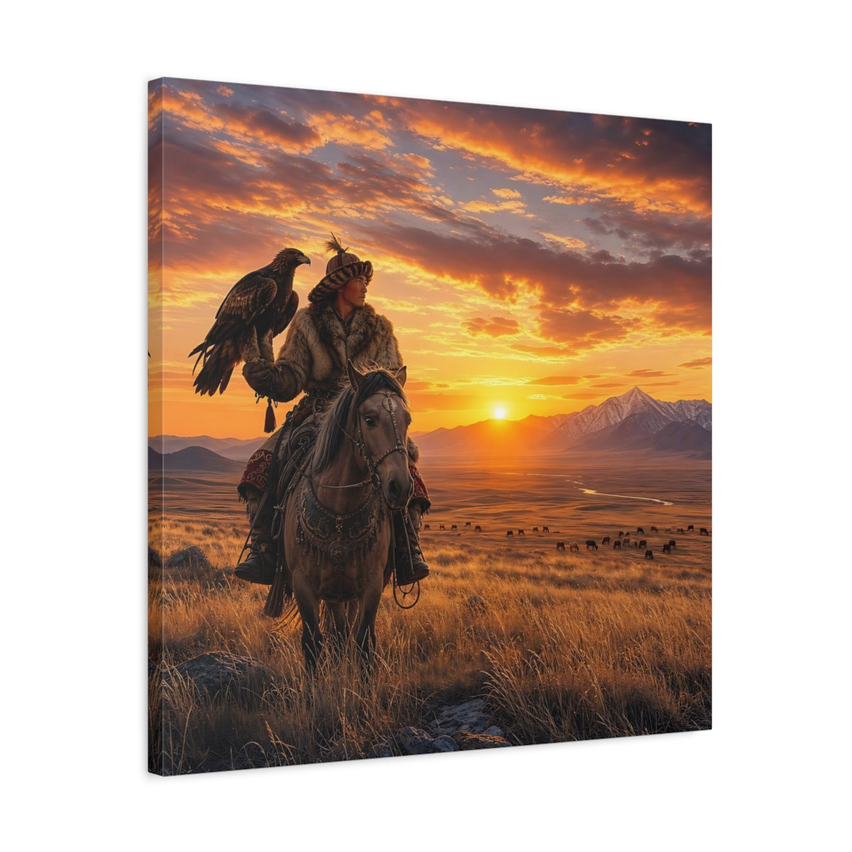 Side Mockup 4. Nature Eagle Hunter Orange And Brown shown as stretched canvas wall art