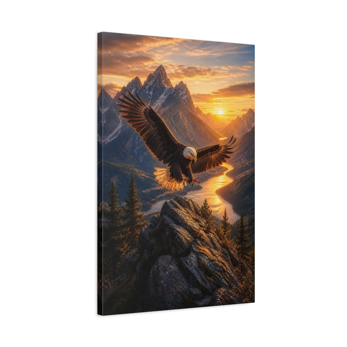 Nature Eagle Mountain Sunset Canvas Wall Art Print - Living Room, Above Console Table shown as canvas wall art
