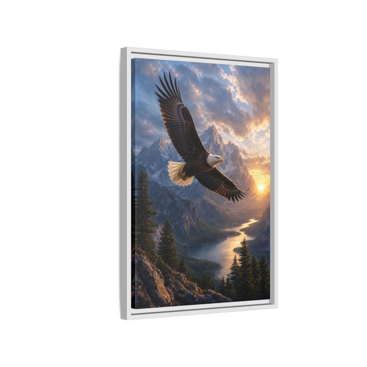 Nature Eagle Mountain Sunset Framed Canvas Wall Art - Realistic Living Room Above Sofa shown as canvas wall art