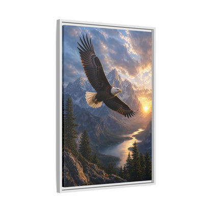 Nature Eagle Mountain Sunset Framed Canvas Wall Art - Realistic Living Room Above Sofa shown as canvas wall art