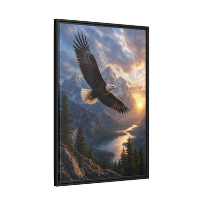 Nature Eagle Mountain Sunset Framed Canvas Wall Art - Realistic Living Room Above Sofa shown as canvas wall art